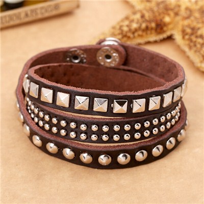 Leather Metal Studs Wrap Bracelet