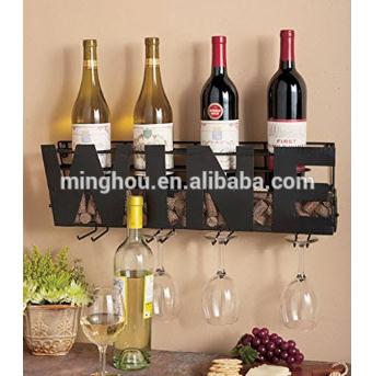 Decorative 4 Bottle Metal Wall Mounted Wine Rack With Glass Holder MH-MR-15032