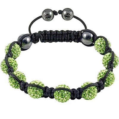 Wax Braided Shamballa Bracelet Pave With Green Rhinestones Beads