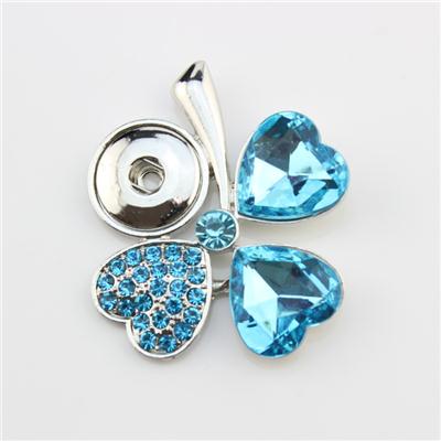Silver Snap Button Clover Pendant With Blue Heart Crystals