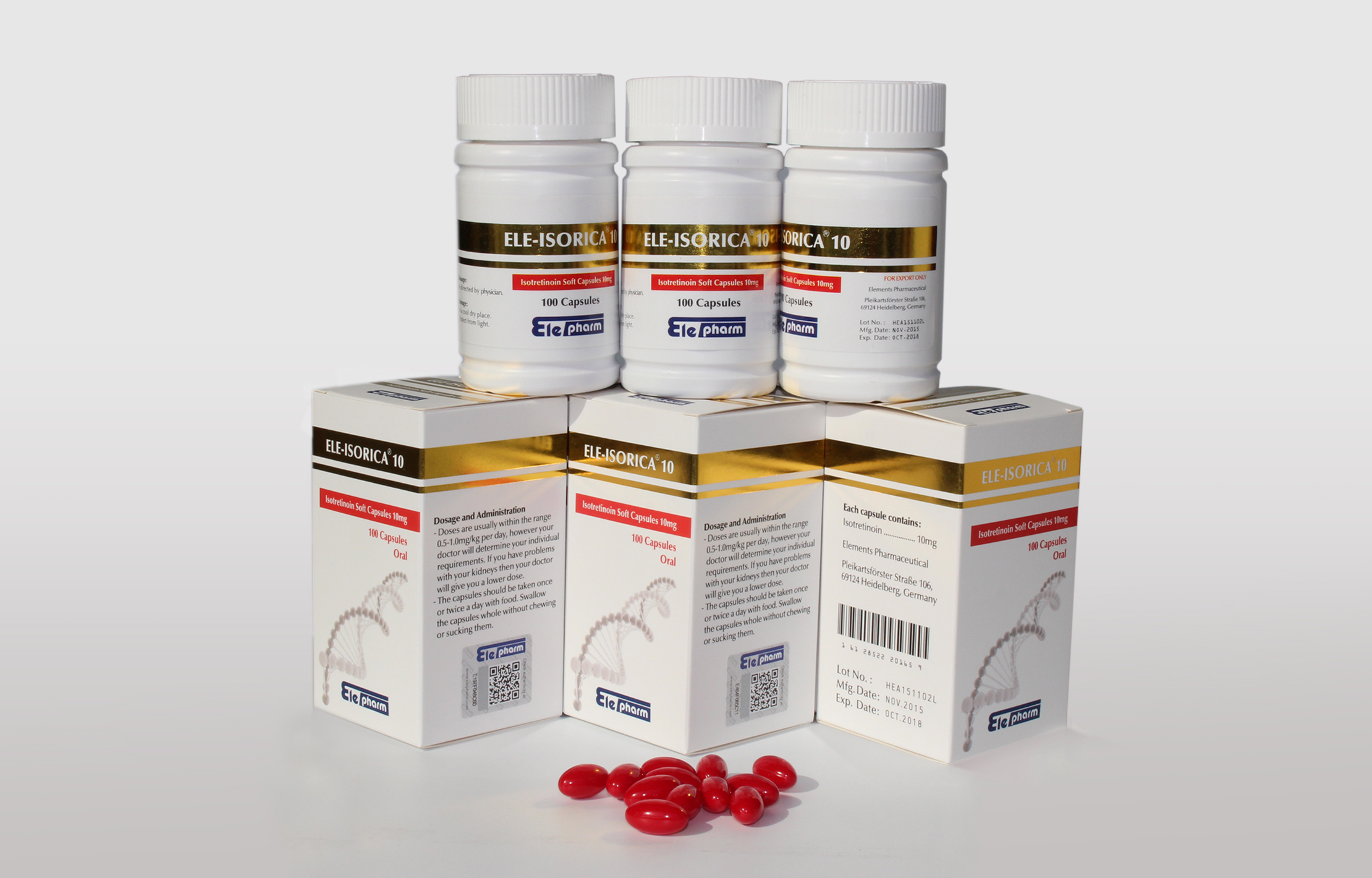 Isotretinoin Soft Capsules 10mg 100caps/bottle/box ELE-ISORICAR 10MG (ELE-ISORICAR 10MG)