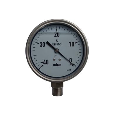 YE-100A 100mm Full Stainless Steel 40mbar Liquid Filled Capsule Pressure Gauge With Glycerin Oil
