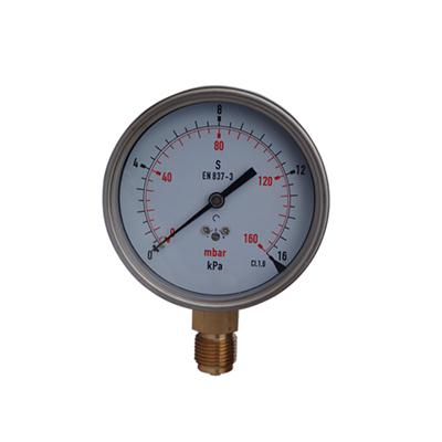 YE-100A 100mm Stainless Steel Case Bottom Connection Wika Type 16KPa Capsule Pressure Gauge With Zero Hole