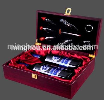 Luxury Wooden Double Bottle Wine Box With High Quality Corkscrews Accessories MH-WB-15025