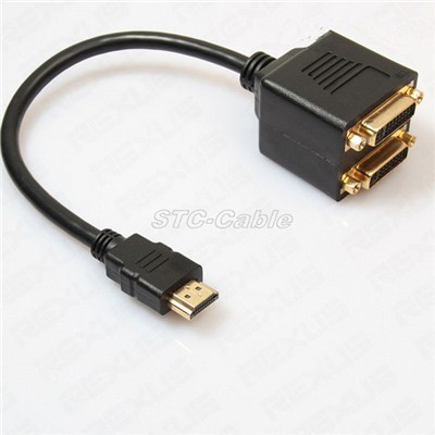 HDMI To 2 DVI D Female Splitter Adapter Cable