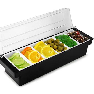 BC012 Acrylic + Stainless Steel Bar Caddy 5pcs Condiment Tray Fruit Holder Storage Containers