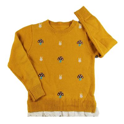 girl's elegant embroidery plain jersey sweater crewneck blouse knitwear