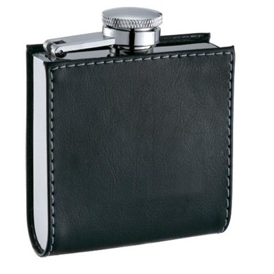 HF091 4oz Stainless Steel Barware Square Shape Hip Flask Wine Flask With Leather Wrapped