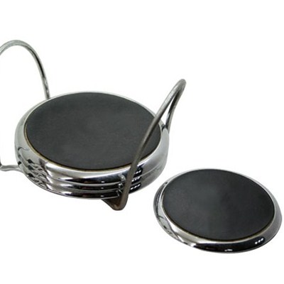 CA009 Stainless Steel Barware Round Tabletop Coasters with Stand and EVA Backing
