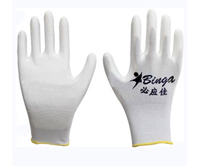 Белый PU покрытием перчатки 13G полиэстер безопасности