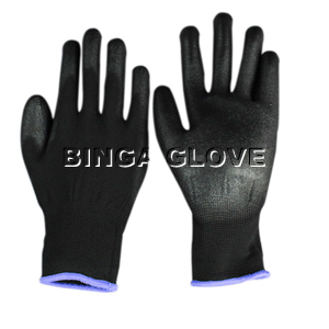 Black PU Coated 13G Polyester Safety Glove