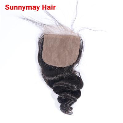Sunnymay Silk Base Loose Wave Closures Natural Color 4x4 Peruvian Virgin Hair Silk Base Free Middle Three Part Silk Lace Closure