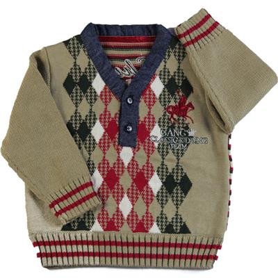 100% cotton baby boy's jacquard pullover v-neck denim applique outerwear