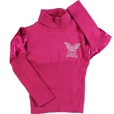 factory made classic infant girl's jersey pullover rib embroidery turtleneck sweater