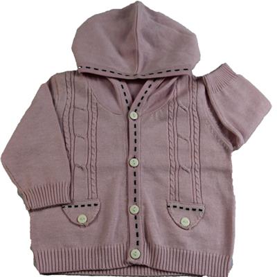 factory made infant's jacquard cable twist stitch top hooded cardigan sweater