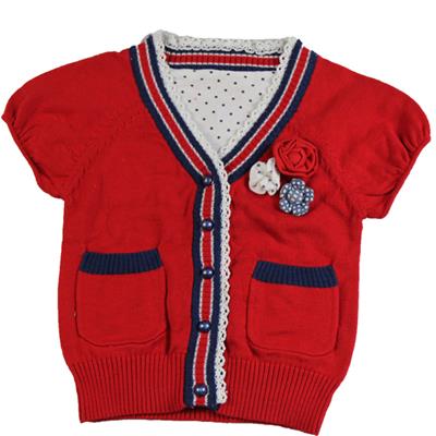 wholesale infant girl's short-sleeve cardigan sweater contrast color blouse knitwear