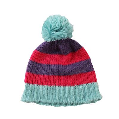 2015 fall girl's colorblock striped beanie pompom hat