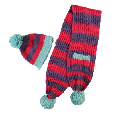 2015 fall infant's classic striped beanie colorblock scarf pompom hat