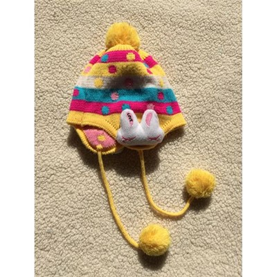 Kids Fleece Lined Hat With Pompoms And 3D Head