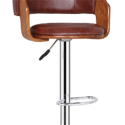 Brown Pu Wooden Bar Stool With Footrest