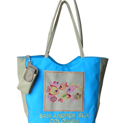 Embroidered Fishes Beach Tote Bag