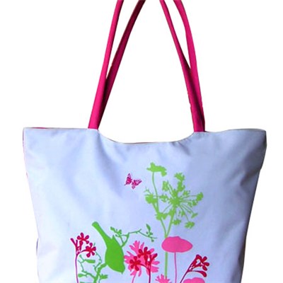 Plants, Flowers And Butterfly Printed Beach Tote Bag