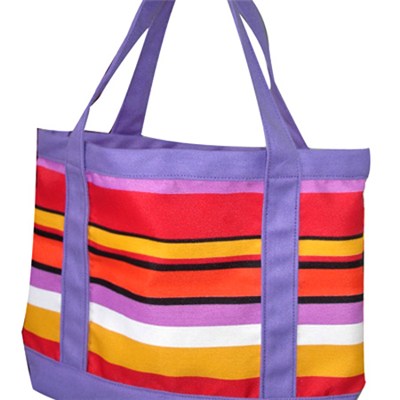 Large Roomy Colourful Stripes Canvas Beach Tote Bag