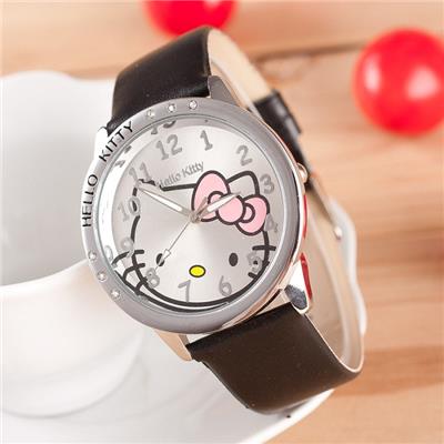 The New 2015 Hello Kitty 6 KT Hello Kitty Drill Leather Strap Watch Wrist Watch Children Watch Fashion Watch,Welcome To Sample Custom