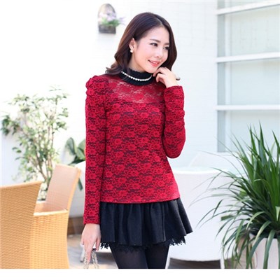 Hollow Out Of New Fund Of 2015 Autumn Winters With Velvet Render Unlined Upper Garment, Korean Hollow Out With Velvet Lace Long Sleeve Top,Welcome To Sample Custom