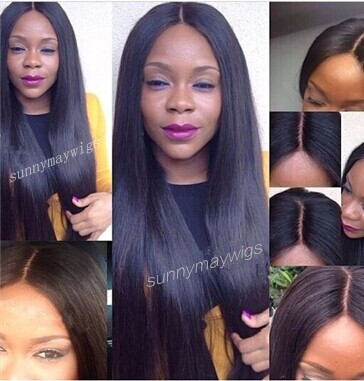 2015 Hot Sale Peruvian Virgin Human Hair Lace Front Wigs Straight Hair Middle Part #1B Color For Black Women