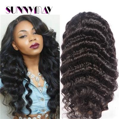 In Stock Peruvian Virgin Human Hair Wig Natural Color Deep Wave Full Lace/Lace Front Wig With Bleached Knots Baby Hair