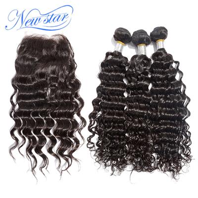 6A New Star Virgin Brazilian Deep Wave Hair Extensions Mixed Length With Closure Bleached Knots 4*4 Free Style DHL Free Shipping
