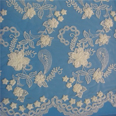 Beaded Off White Bridal Lace Fabric.(W9032)