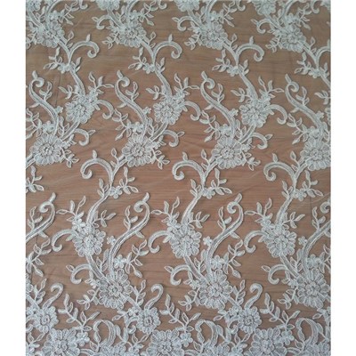 Bridal Lace Fabric With Beads For Wedding Dress (W9011)