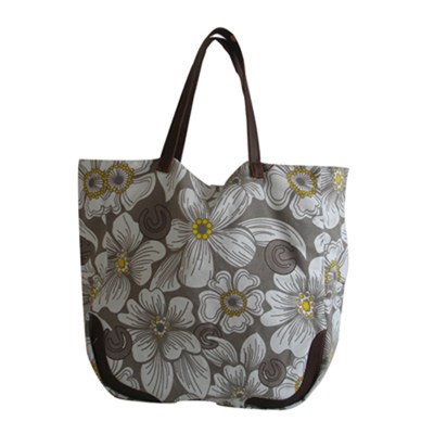 Process Fully Printed Canvas Handbag With Synthetic Leather Handles