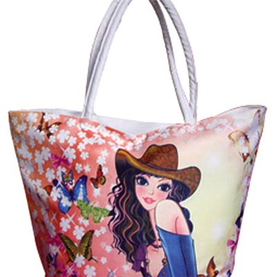 Beautiful Girl With Flowers And Butterfly Printed Beach Bag Tote Bag