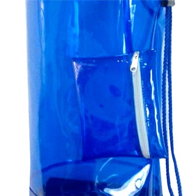 Drawstring Barrel Backpack In Shiny Blue Transparent PVC Bag