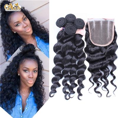 6A Grade Peruvian Virgin Hair With Closure 3 Hair Bundles With Lace Closures 8-30'''' Peruvian Loose Wave Hair Weft With Closure
