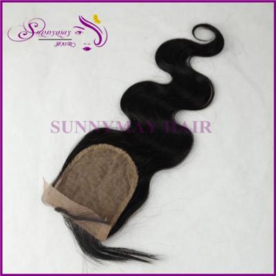 Stocked Body Wave Silk Base Lace Closure Free Part 3.5x4 Virgin Peruvian Silk Base Closure With Hidden Knots
