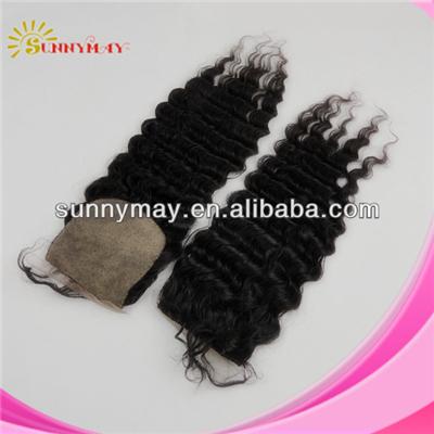 Hot Selling First Class 4x4 Natural Color Virgin Malaysian Deep Wave Hair Silk Base Lace Closure With Baby Hair