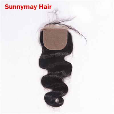 Sunnymay 4x4 Silk Based Closure Hidden Knots Virgin Peruvian Human Hair Body Wave Free Middle Three Part Silk Based Lace Closure