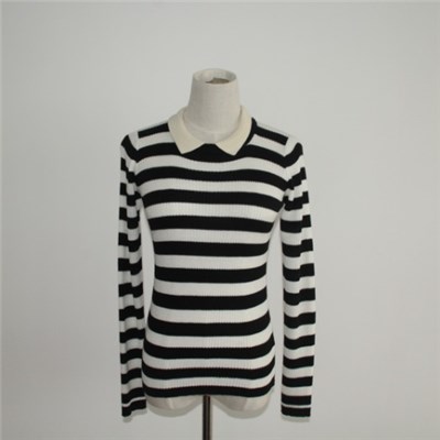 Striped Slim Knitted Sweater With Peter Pan Collar