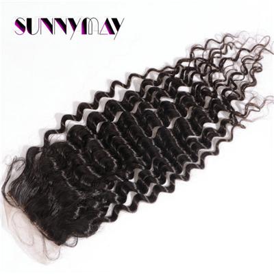7Grade 100% Brazilian Virgin Human Hair Natural Color Deep Curly Free Part 4*4 Top Lace Closure With Baby Hair