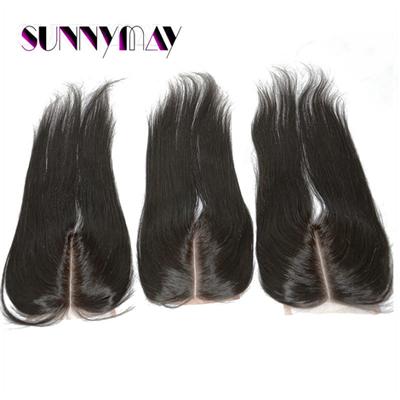 Sunnymay Brazilian Virgin Human Hair Deep Middle Part Lace Closure Bleached Kntos Natural Black 1 Piece Silky Straight Closure