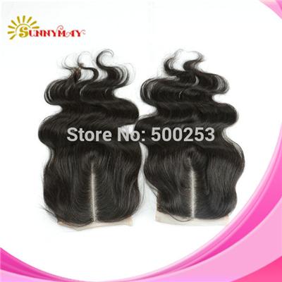 E-pack Free Shipping ,6A Quality 4*4inch Middle Part Body Wave Chinese Virgin Lace Closure Bleached Knots In Stock