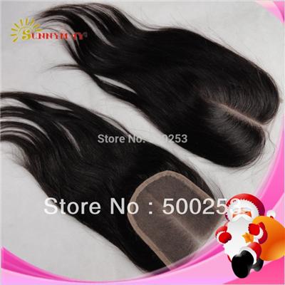 2014 Top Quality Chinese Virgin Hair Top Closure Natural Straight Bleached Knots Human Hair Pieces Middle Part Lace Closure