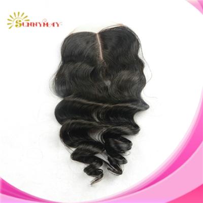 100%Malaysian Virgin Hair Lace Closure Loose Curly 4*4 With Middle Part In Stock