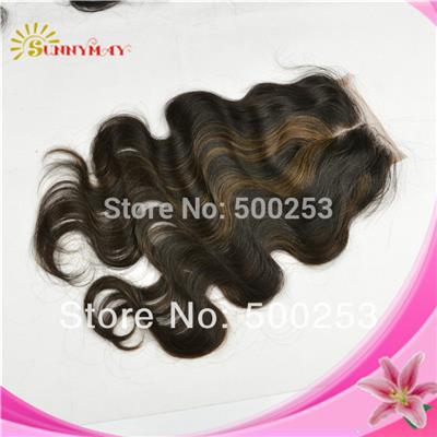Customer Order Grade 6a Peruvian Virgin Human Hair Body Wave Highlight Lace Closure #1b/#6 Middle Part Top Closure