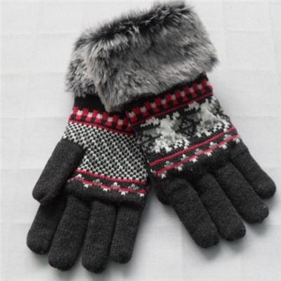 China quality Acrylic mix color knitted lady mittens with faux fur manufacturers