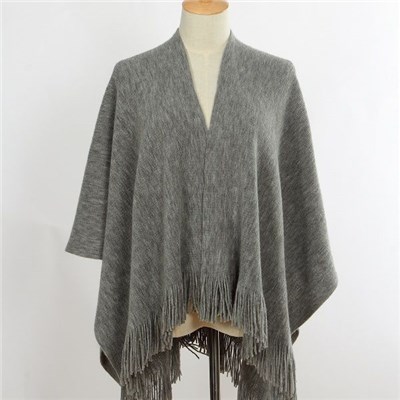 Latest design heather grey acrylic wrap knitted shawl with tassels